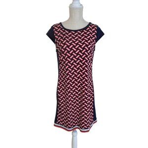 Michael Kors Navy Red Geometric Colorblock Shift Dress